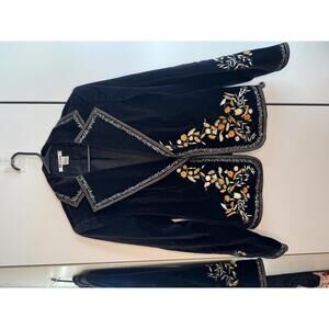 Women's Black Velvet Embroidered Blazer Jacket